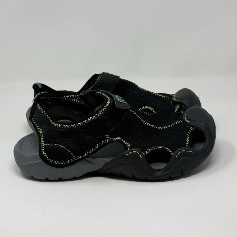 Crocs Swiftwater Mesh Deck Sandals Shoes Mens 8 Black Fisherman Water Comfort